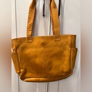 FRYE Vintage Banana Yellow Campus Handbag Leather Tote Bag Shows Wear Rare